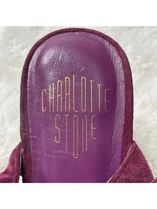 Charlotte Stone Maud T-Strap Clogs Burgundy Suede Wooden Platform Heels Size 8 - Picture 15 of 16